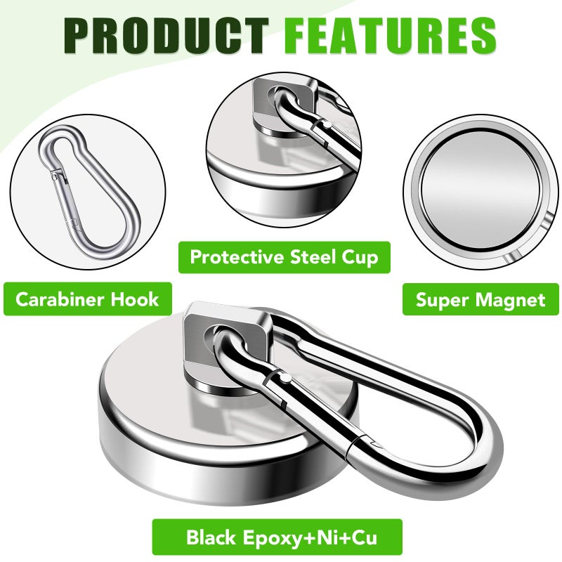 E BAVITE Magnetic Hooks,110LBS Strong Heavy Duty Neodymium Magnet Hooks with Swivel Carabiner Hook,Great for Your Kitchen,Refrigerator and Other Magnetic Surfaces(4 Pack), Silvery - Image 5